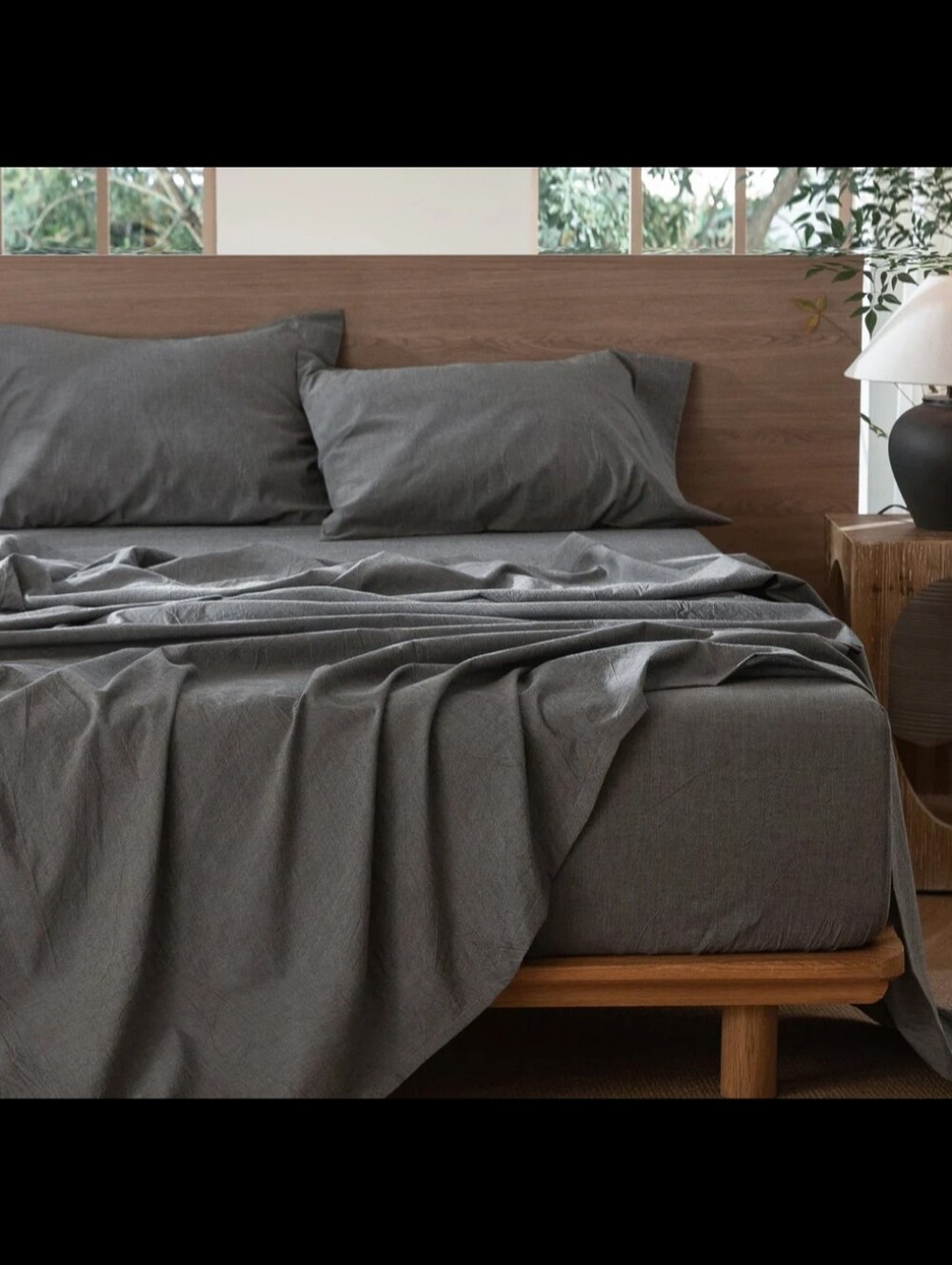 MooMee 100% Washed Cotton Sheet Set Linen Like Textured Breathable 4 Piece- King